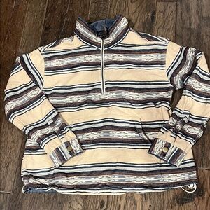 Pendleton Beige and Blue Striped Quarter Zip Jacket